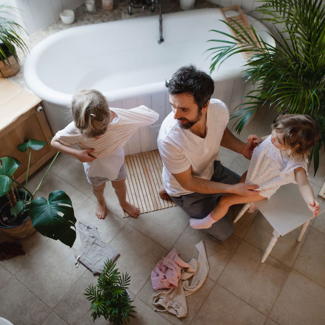 Papa Badkamer Kleine Kinderen Wassen Meer Betalen Waterfactuur